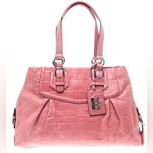 Coach Pink Crocodile-Embossed Shoulder Bag